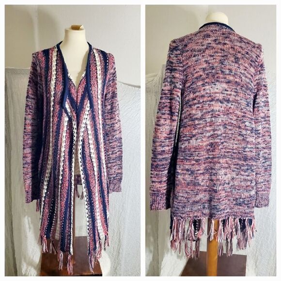 Vanity Open Knit Fringed Sweater Cardigan Size Medium - Picture 1 of 12